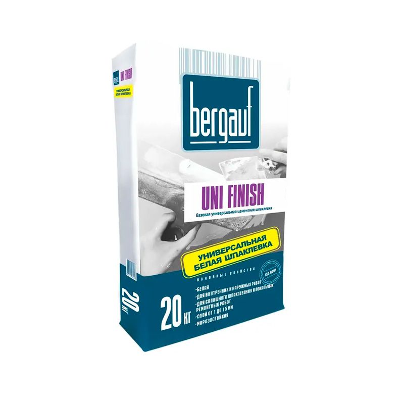 Шпаклёвка цементная универсальная BERGAUF Uni Finish белая 20 кг