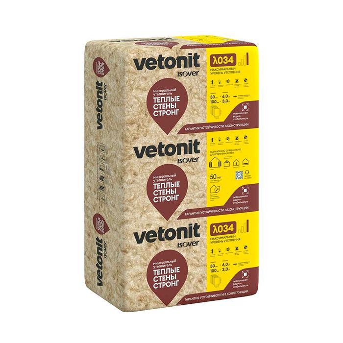 Утеплитель Isover/Vetonit Теплые Стены Стронг плита 50 мм 1000х610 мм минеральный (стекловолокно)