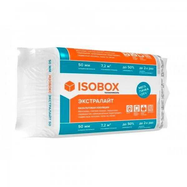 Утеплитель  ISOBOX Экстралайт 35 базальтовая плита 1200х600х50мм (компрессия 50%)