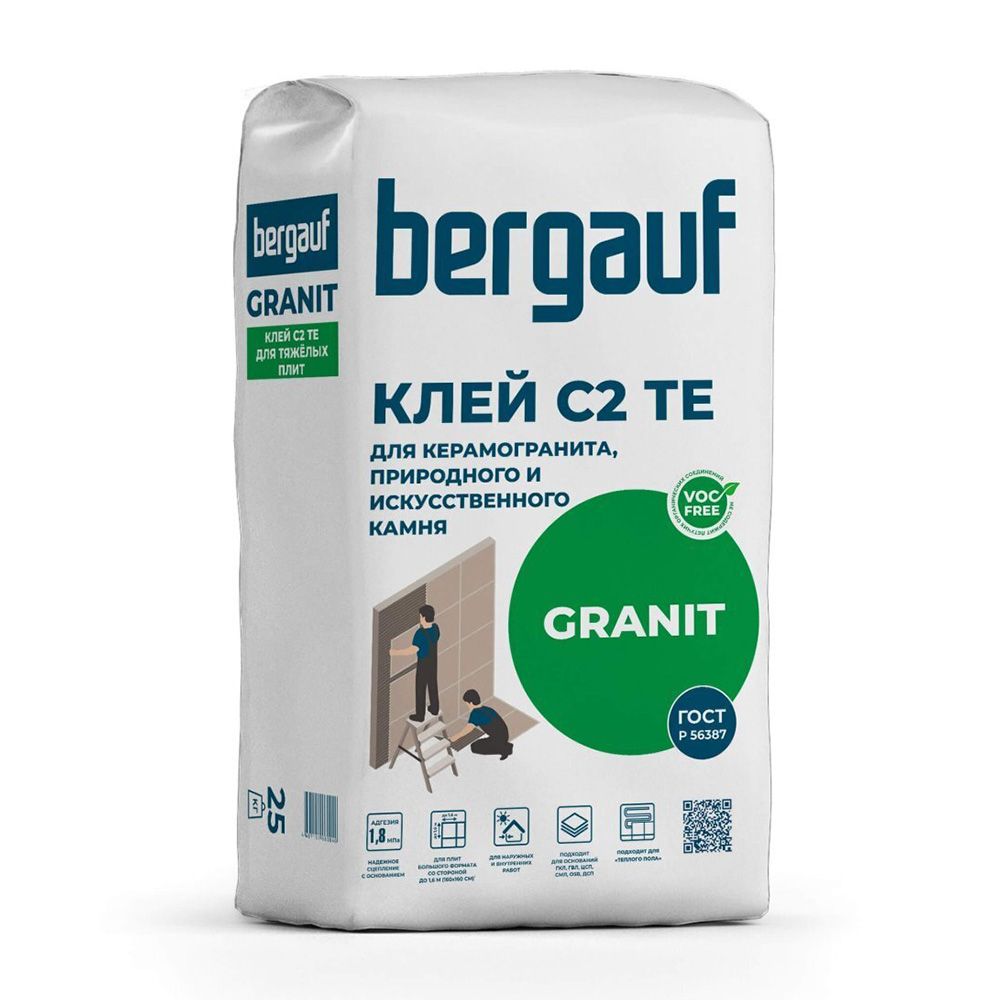 Клей для керамогранита, природного и искусственного камня BERGAUF Granit C2 TE 25 кг