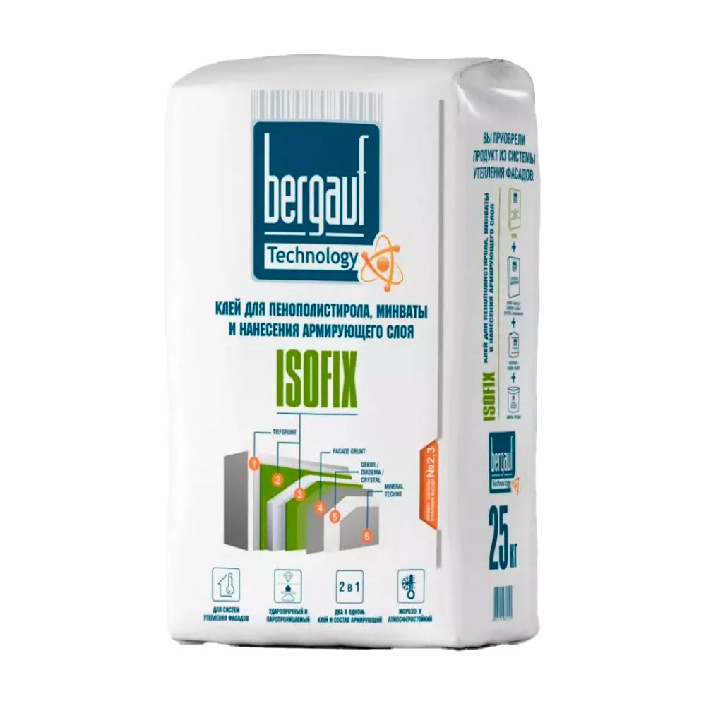 Клей для ППС, минеральной ваты и армирующего слоя BERGAUF Isofix 25 кг