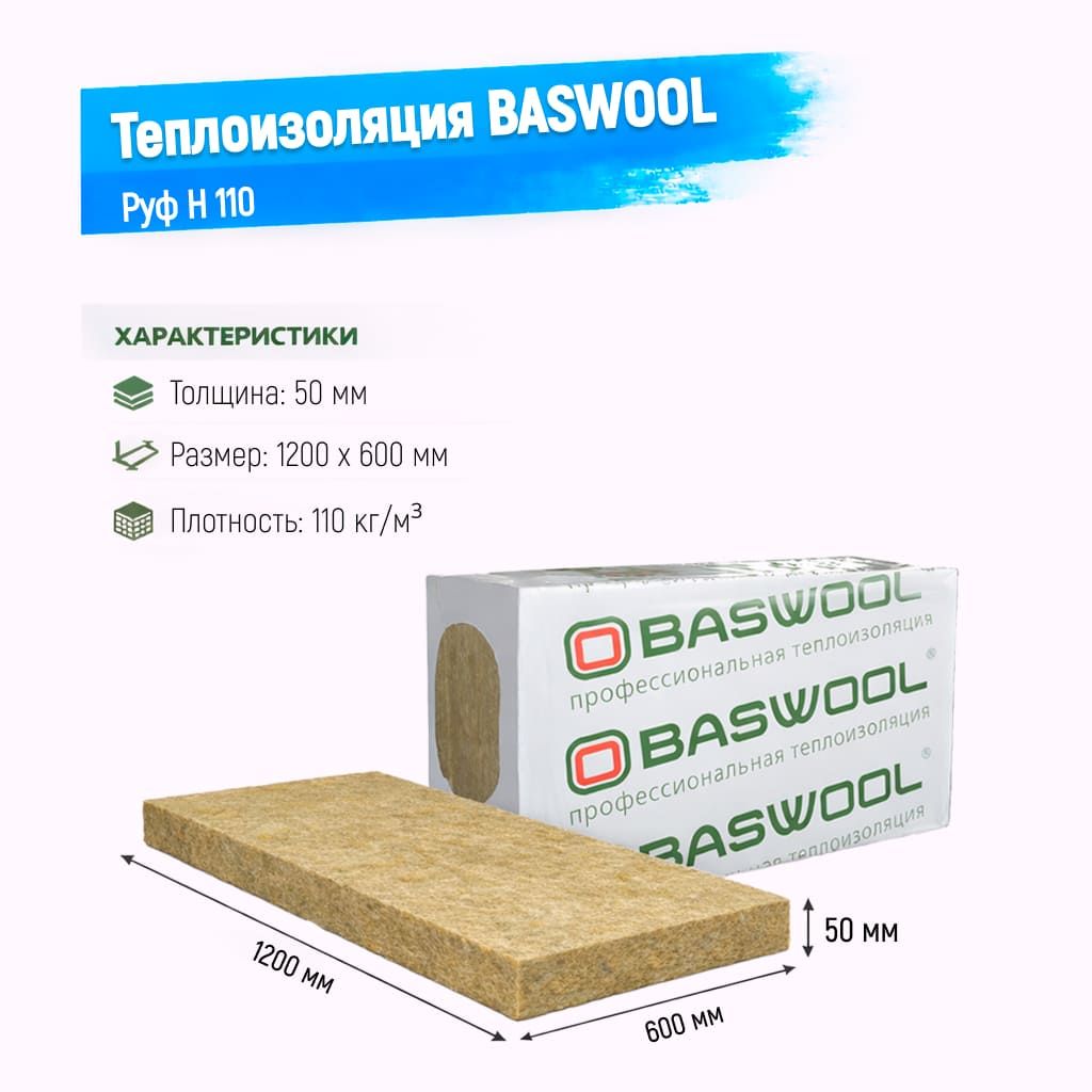 Утеплитель BASWOOL Руф Н 110 базальтовая плита 1200х600х50мм
