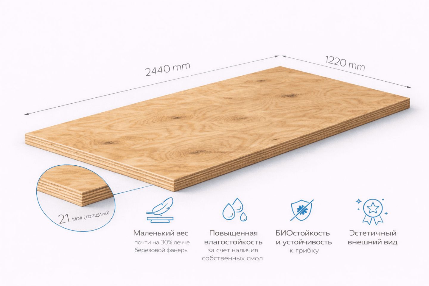 Фанера ФСФ 21мм 2440х1220 мм сорт 3/3 нешлифованная хвойная влагостойкая