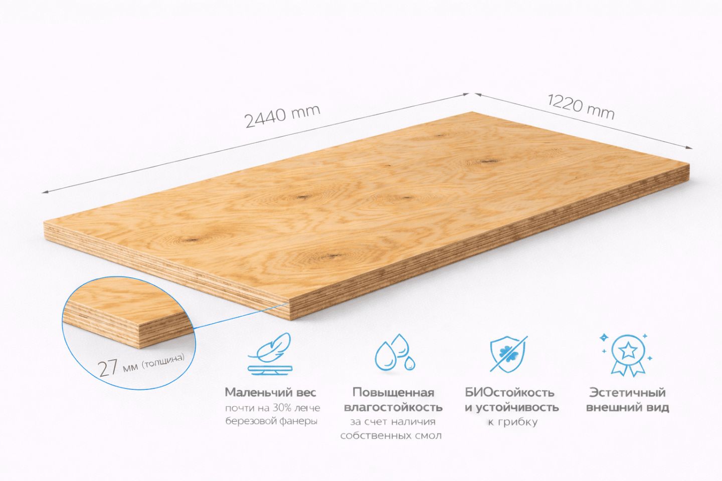 Фанера ФСФ 27 мм 2440х1220 мм сорт 1/1 шлифованная хвойная влагостойкая