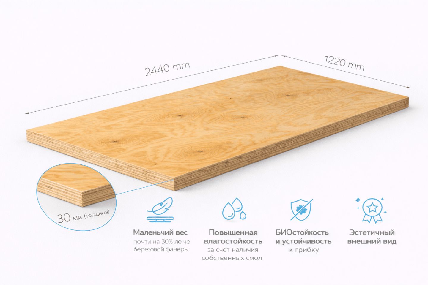 Фанера ФСФ 30мм 2440х1220 мм сорт 3/3 нешлифованная хвойная влагостойкая