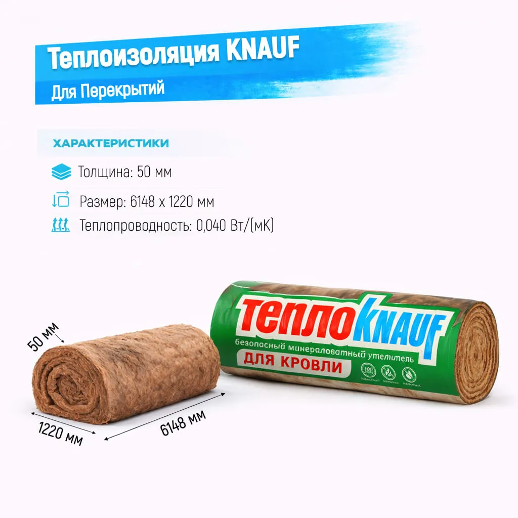 Утеплитель Knauf для кровли стекловолоконный рулон 6148х1220х50мм