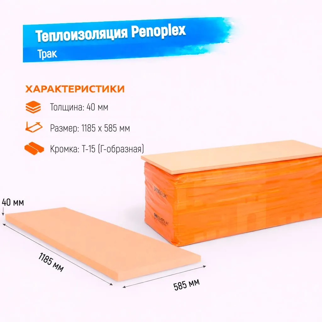 Пенополистирол экструдированный 40мм 2500х600мм Пеноплэкс Трак