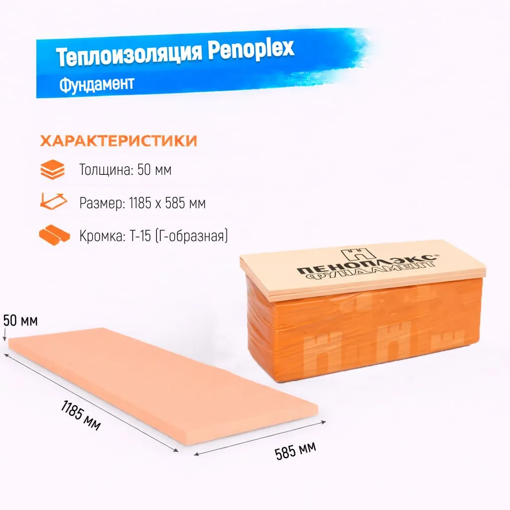 Пенополистирол экструдированный 50мм 1185х585мм Пеноплэкс Фундамент