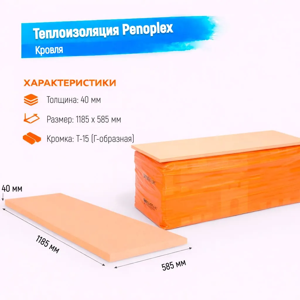 Пенополистирол экструдированный 40мм 1185х585мм Пеноплэкс Кровля