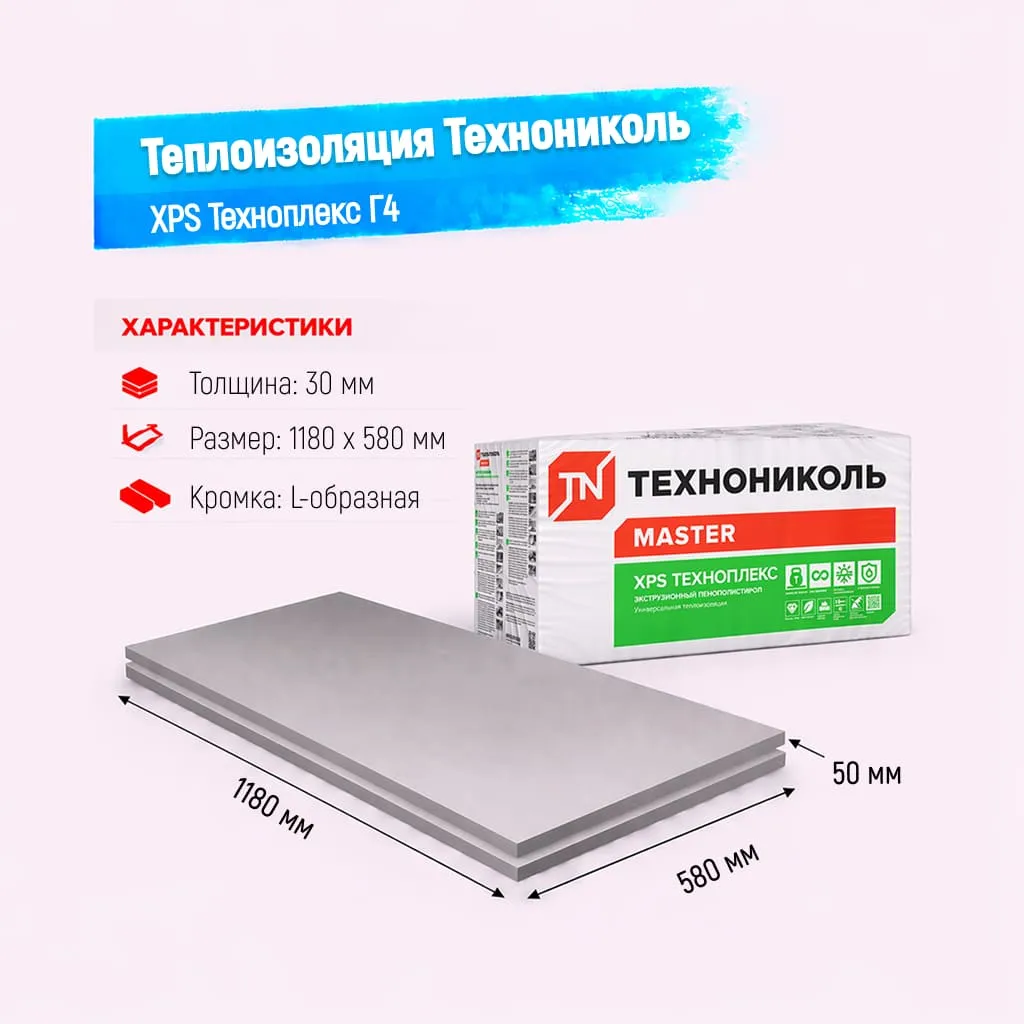 Пенополистирол экструдированный 30мм 1180х580мм ТН XPS Техноплекс Г4