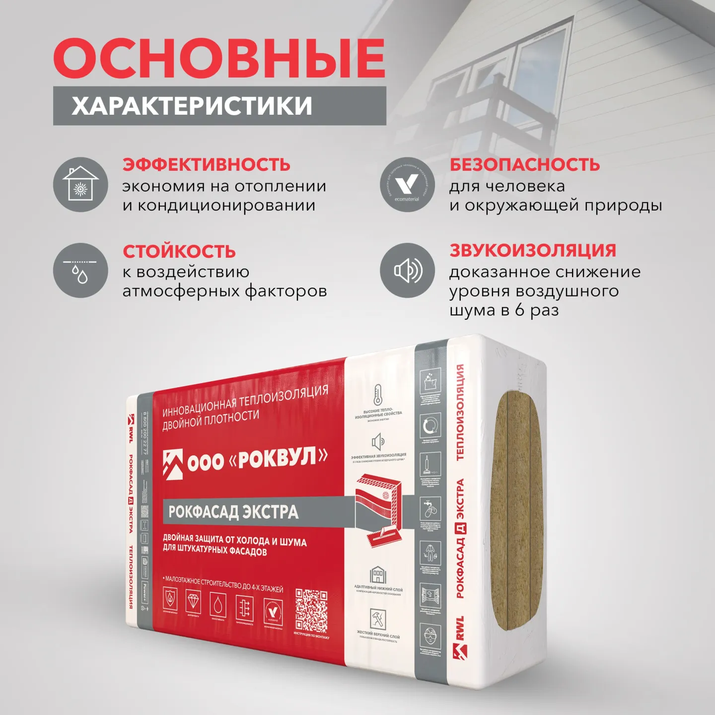 Утеплитель Rockwool Рокфасад Д Экстра базальтовая плита 1000х600х100мм